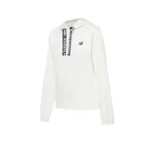 Buzo blanco de algodón con capucha y cordones negros con la inscripción "new balance" en blanco. Logo de la marca en el pecho.