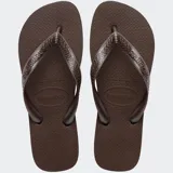 Ojotas Havaianas Top Tiras Flip Flops, color marrón oscuro, con tiras texturizadas y logo de la marca en relieve.