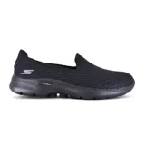 Zapatillas Skechers GOwalk 6 negras, sin cordones, con capellada de malla deportiva, plantilla Air-Cooled Goga Mat, amortiguación ULTRA GO y tecnología Hyper Pillar.