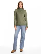 Polera de cuello alto confeccionada en tejido de punto fino, con mangas largas y detalle de tajo en los puños.