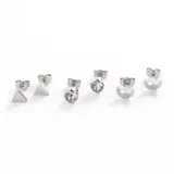 Set de aros mini de acero quirúrgico con forma de corazón, esfera y cruz.