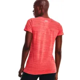 Remera Under Armour Tech para mujer, color coral con textura jaspeada y logo en el pecho.