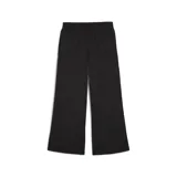 Pantalón deportivo Puma Wardrobe ESS Low Rise Popper, color negro, de corte ancho y tiro bajo, con botones a presión en los laterales y logo estampado en la pierna izquierda.