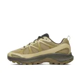 Championes de senderismo Merrell modelo Tempo Exp, color beige con detalles en verde oliva. Presentan una construcción en malla transpirable y refuerzos sintéticos, con entresuela de espuma EVA para mayor estabilidad y suela de goma con tacos para tracción.