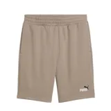 Short de felpa Puma color beige, con cintura elástica con cordón interno, bolsillos laterales y logo de la marca estampado en blanco y negro en el bajo.