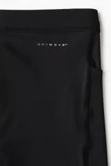 Calza deportiva negra de running, con cintura elástica y bolsillos laterales. Cuenta con tecnología DryMove para absorber la humedad.