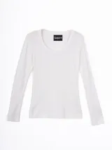 Remera de manga larga con cuello redondo, confeccionada en tejido acanalado de textura suave y ajuste entallado.