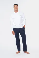 Pantalón deportivo azul marino de felpa de algodón con corte recto.