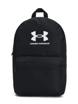 Mochila Under Armour color negro con logo estampado en blanco en el frente. Cuenta con compartimento principal con cierre, bolsillo frontal para objetos de valor, bolsillo lateral para botella y asa superior. Fabricada con tecnología UA Storm resistente al agua.