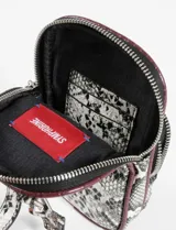 Porta celular negro con textura croco, doble compartimento y tarjetero interno. Incluye correa extraíble para usar como bandolera, billetera o sobre.