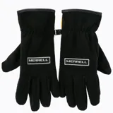 Guantes de polar negro con diseño térmico, cuentan con parche en la palma de poliuretano y tecnología touch en los dedos índice y pulgar para uso de pantallas táctiles.