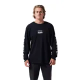 Remera negra de manga larga con cuello redondo y estampado de flores blancas en las mangas. Logotipo de Rivvia Projects en el pecho.