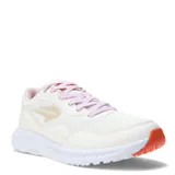 Championes Topper modelo Wind 5 para mujer, diseñados para running y uso urbano. Presentan una capellada de mesh transpirable en color blanco con refuerzos sintéticos, cordones en tono rosado y suela de EVA con insertos de goma en color naranja en la puntera.
