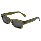 Lentes de sol I-Sea modelo Flynn, con armazón rectangular de acetato translúcido en color verde oliva y micas oscuras.