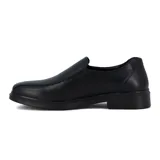 Zapato de vestir negro, sin cordones, con elástico en los laterales y suela de goma.
