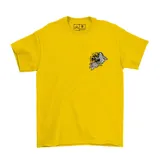 Remera de algodón color naranja con estampa gráfica en la espalda que incluye una ola, un pez koi y la inscripción 'Every summer has a story' junto al logo de la marca.