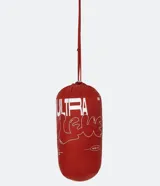 Campera puffer roja, ligera, de poliamida, con capucha y bolsillos con cremallera. Incluye bolsa para guardarla.