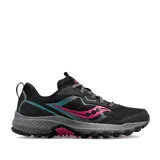 Championes Saucony Excursion TR16 para trail running, color negro con detalles en rosa y celeste.