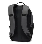 Mochila compacta de 16 litros marca Columbia, color gris con detalles en negro. Cuenta con almacenamiento externo con correas elásticas, dos bolsillos laterales de malla para botellas, compartimento para computadora portátil de hasta 13 pulgadas, espalda y correas acolchadas, bolsillo externo con cremallera, clip para llaves y bolsillo forrado para gafas.