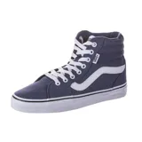 Zapatillas de caña alta Vans Filmore Hi, color azul con detalles en blanco. Confeccionadas en lona y cuero sintético, con suela waffle y cuello acolchado.