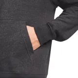 Canguro Nike Essential gris oscuro jaspeado, con capucha ajustable con cordones blancos, bolsillo tipo canguro y logo bordado en blanco en el pecho.