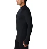Remera térmica de manga larga Columbia de color negro, con cuello alto, cierre frontal parcial y aberturas para los pulgares en los puños.