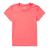 Remera técnica de manga corta Merrell, color salmón, con cuello redondo y diseño deportivo. Confeccionada con tecnología Drirelease para control de humedad, propiedades anti-olor y protección UPF30+.