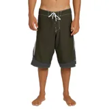 Short de baño Billabong modelo Spec Systems Pro, de corte largo y color verde militar con paneles grises en los laterales y costuras blancas contrastantes. Cuenta con cordón ajustable blanco en la cintura.