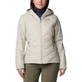 Campera Columbia Heavenly con capucha, diseñada con tecnología termorreflectante Omni-Heat para mayor retención de calor. Presenta un diseño acolchado con cierre frontal, bolsillos laterales con cremallera y puños con orificio para el pulgar.