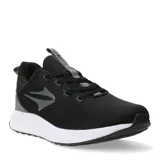 Championes de running Topper modelo Split, color negro con detalles en gris. Presentan una capellada de mesh transpirable, cierre con cordones y suela de EVA blanca con base negra para mayor amortiguación.