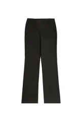Pantalón de vestir de corte recto y tiro bajo, confeccionado en tela con estampado de rayas diplomáticas. Presenta cierre frontal con cremallera y diseño estructurado.
