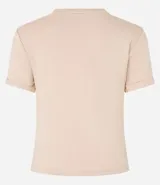 Blusa básica de cuello redondo y manga corta con detalle de dobladillo plegado. Confeccionada en tejido de viscosa con spandex, ofrece un ajuste cómodo y versátil.