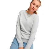 Buzo Puma de mujer color gris con logo estampado en el frente, cuello redondo y mangas largas.