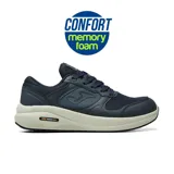 Championes deportivos Joma modelo Tempo Men 2603, color azul marino con entresuela en tono beige. Presentan un diseño ergonómico con tecnología Memory Foam para mayor amortiguación y suela antideslizante Slip Resistant.