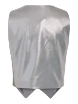 Chaleco sastrero plateado de poliéster con botones y forro interior.