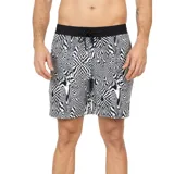 Short de baño Volcom modelo Ripple con estampado geométrico y abstracto en blanco y negro, cintura elástica con cordón ajustable negro.