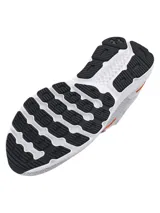 Championes de running Under Armour Charged Escape 4 NM, color gris claro con detalles en naranja y negro. Presentan parte superior de malla técnica transpirable, contrafuerte externo en el talón para mayor sujeción y mediasuela Charged Cushioning para una amortiguación óptima.