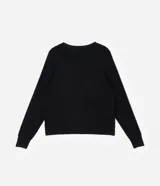 Cardigan de punto color beige, con cuello redondo, cierre frontal abotonado y puños y ruedo acanalados.