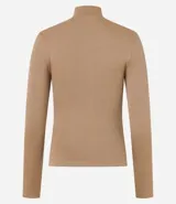 Campera deportiva de corte ajustado, confeccionada en tejido seamless de poliamida y elastano. Presenta cuello alto, cierre frontal con cremallera y textura acanalada.