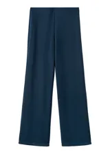 Pantalón de punto color azul marino, de corte recto y tiro alto con cintura elástica.
