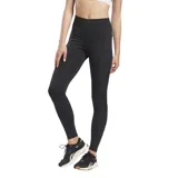 Calza deportiva Reebok de tiro alto, color negro, con diseño ajustado y costuras anatómicas en las piernas.