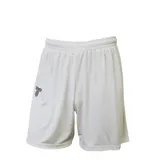 Short deportivo blanco con cintura elástica y logo negro en la pierna izquierda.