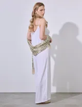 Enterito largo de gasa bambula color blanco, con breteles finos regulables.