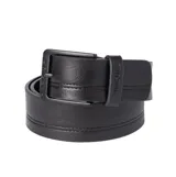 Cinto negro de cuero sintético Rip Curl, modelo Double Stitch, con doble costura decorativa longitudinal y hebilla metálica oscura grabada.