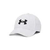 Gorra Under Armour M Blitzing Low Str blanca, estilo béisbol de perfil bajo con visera precurvada y logo bordado en negro en el panel frontal.