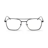Lentes con armazón metálico negro de diseño geométrico cuadrado y doble puente.