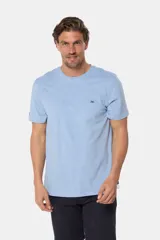 Remera básica de algodón color azul marino, de manga corta, con cuello redondo y logo bordado en el frente.