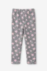 Pantalon de pijama de tela plush suave, con estampado de estrellas rosadas sobre fondo gris. Cuenta con cintura elastizada para mayor comodidad.