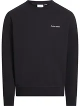 Buzo de cuello redondo Calvin Klein, confeccionado en algodón orgánico. Presenta un diseño minimalista con el logo de la marca estampado en pequeño en el pecho y puños y dobladillo con terminación en punto canalé.