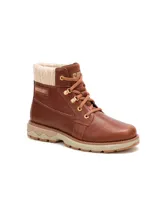 Botas de cuero color marrón Caterpillar modelo Fandom, con cuello tejido de punto beige, cordones al tone y suela de goma con plataforma.